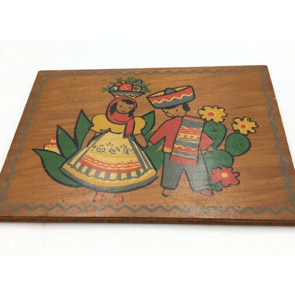 Latin American Folk Art Hand Painted Wooden Pictures Set of 3 w/ Hangers Vintage - Picture 3 of 12